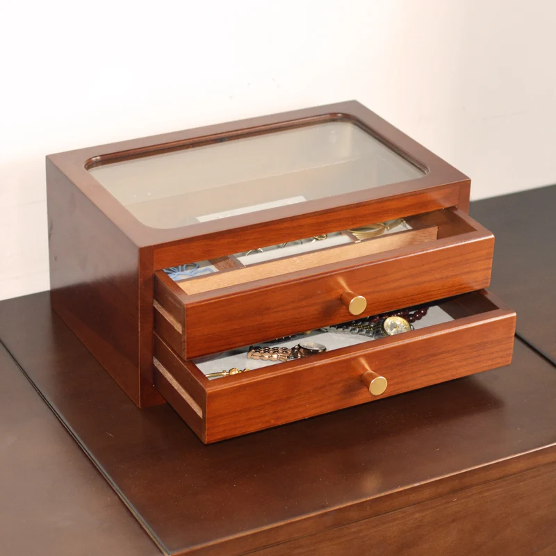 Wooden Jewelry Box Vintage Multi Functional Vintage Jewelry Box Three Layers Exquisite Display Rack Gift Packaging Supplies