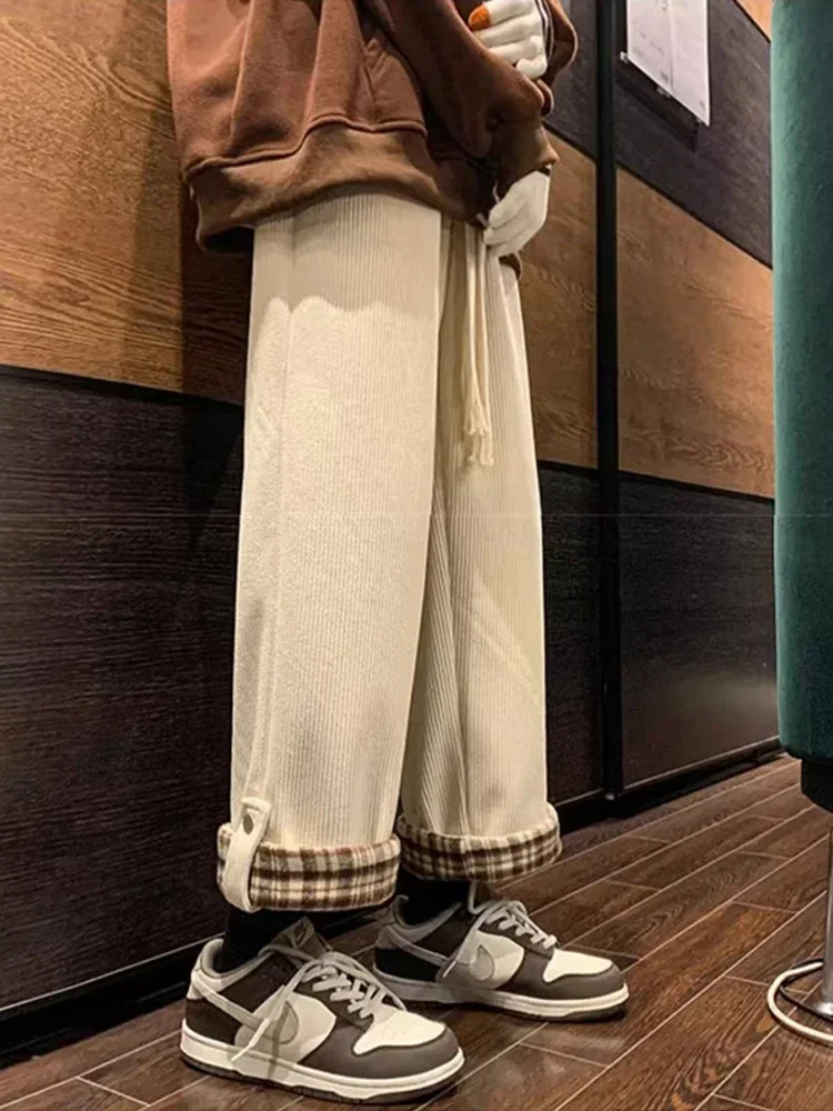 Pantalon Homme En Velours Côtelé Gaufré - Coupe Baggy Vintage, Taille élastique, Confort Décontracté Automne/hiver