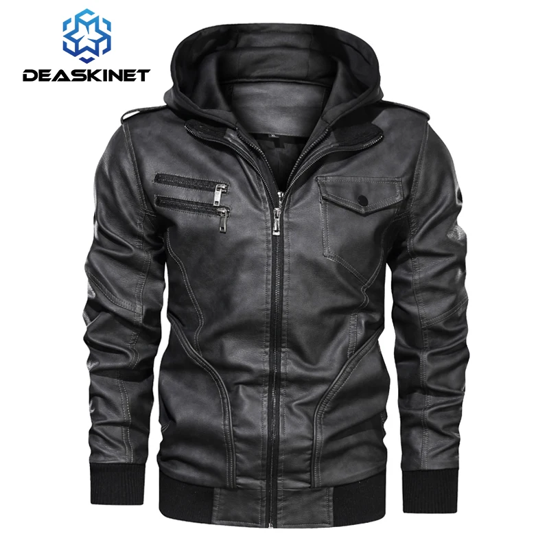 

Men Winter Fleece Keep Warm Hooded Leather Jacket Motorcycle Coat Men Autumn Fashion Casual Windproof Pu Biker Vintage Coat Male