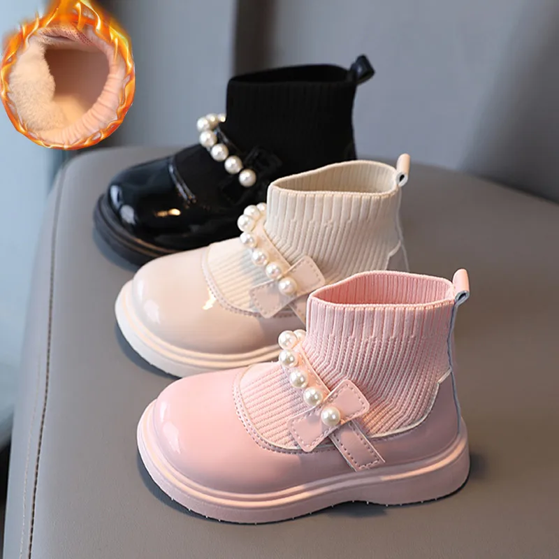 Young Children Girls' Ankle Boots Winter Baby Fur Warm Plush Platform Little Toddlers Shoes Flats Non-slip Sole Pink/Black 1-5Y new arrival children short ankle boots for kids girls fashion shoes lovely cartoon toddlers spring flats booties