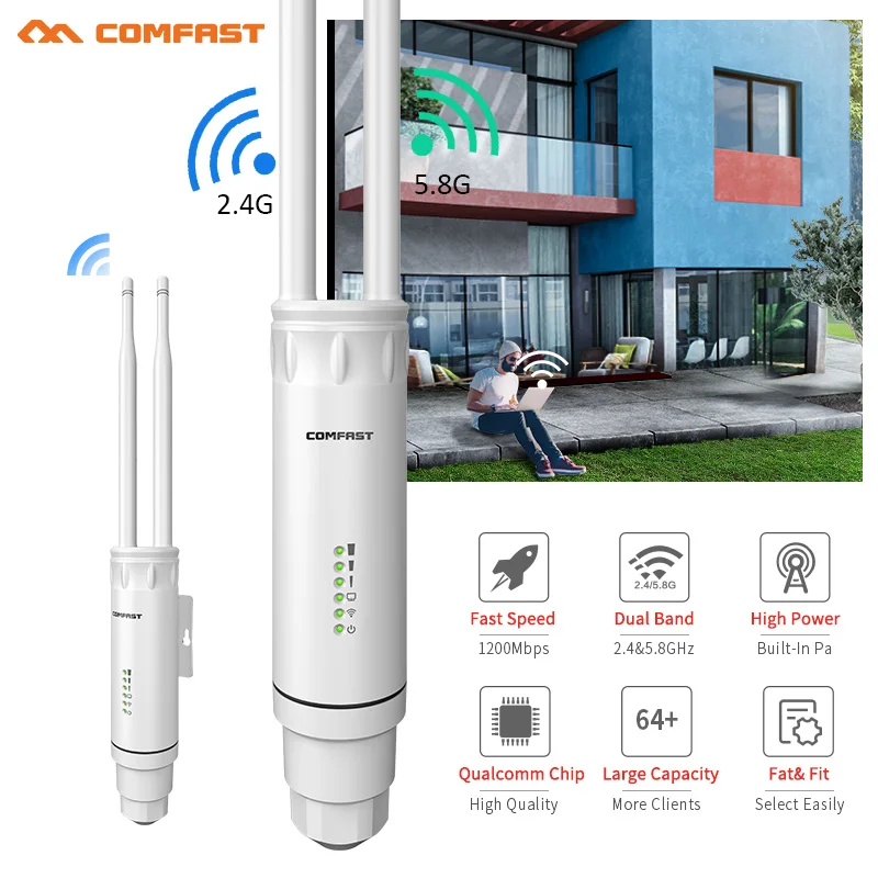 Comfast High Power AC1200 Outdoor Wireless Wifi Repeater AP/WIFI Router 1200Mbps Dual Dand 2.4G+5Ghz Long Range Extender PoE AP