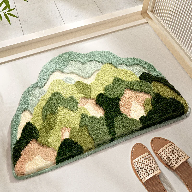 

Bathroom Mat Semicircle Floor Mat Entrance Scrape Door Mat Non-slip Floral Dustproof Absorbent Carpet Bathtub Pad Home Entry Rug