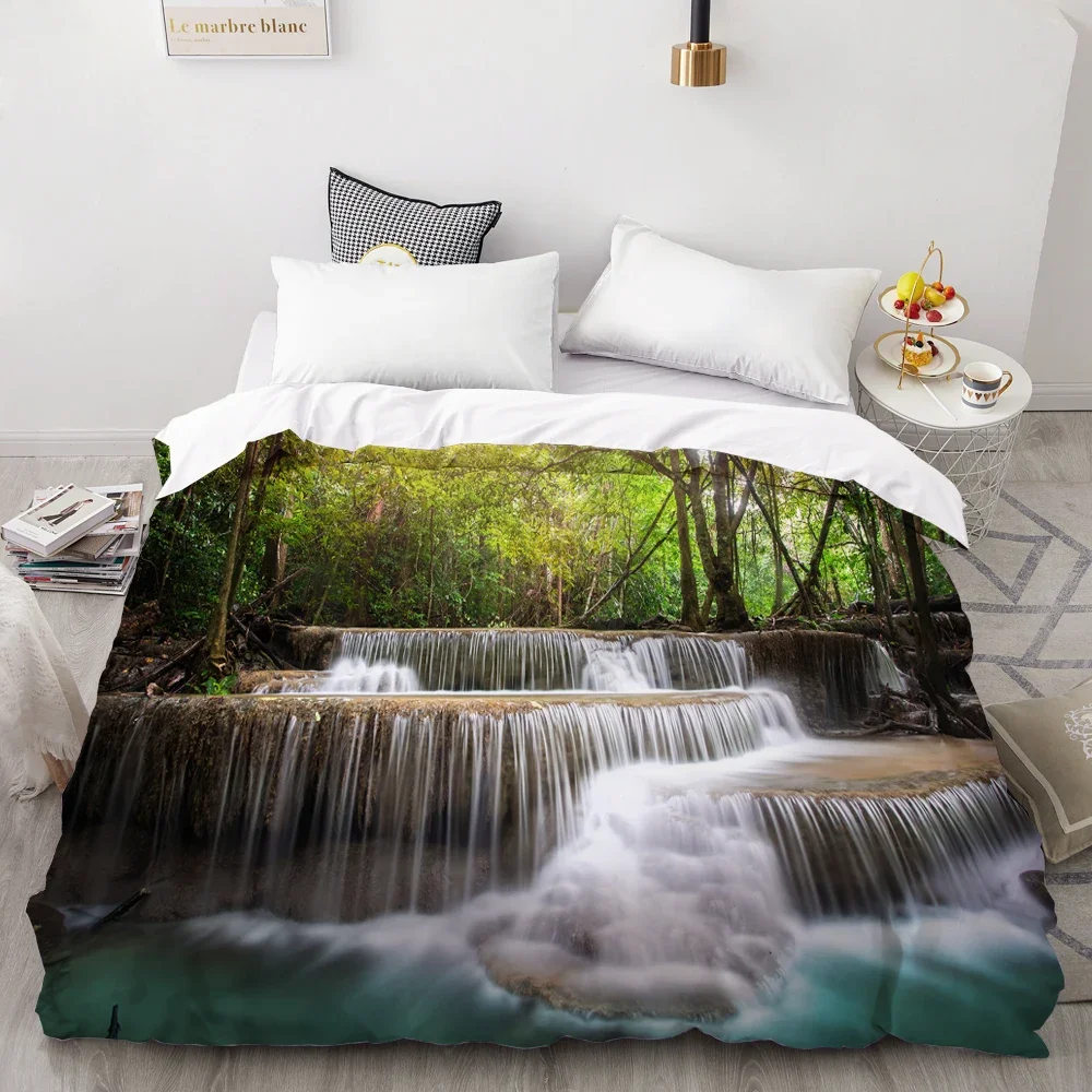 Nature Landscape Duvet Cover King/Queen Size 3D Natural Ink Painting Mountain Bedding Set Forest River Quilt Cover