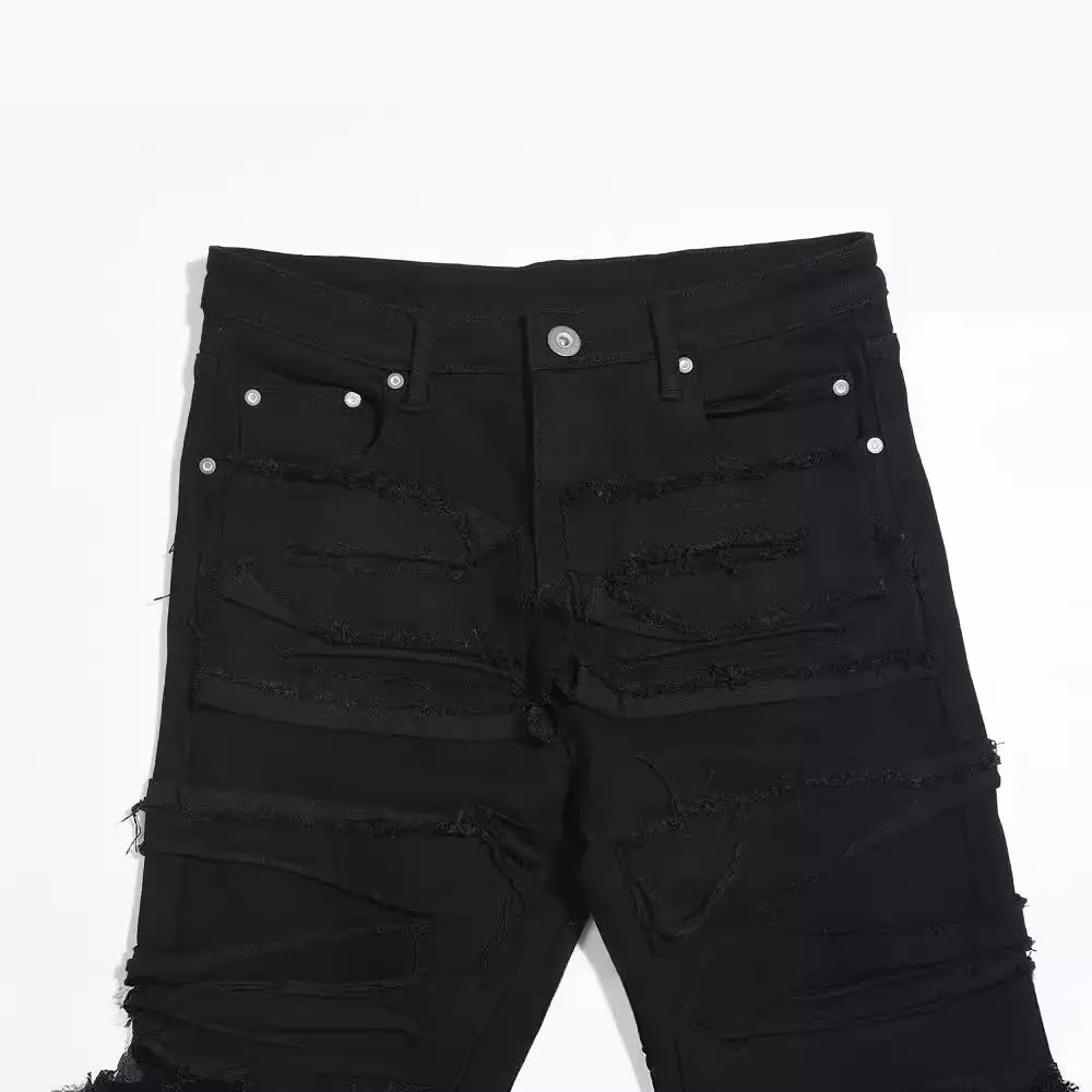 Luxury Clothing Vintage Ripped Men's Black Straight-leg Jeans Solid Denim Pencil Pants Spring Autumn Casual Bottomwear Pants