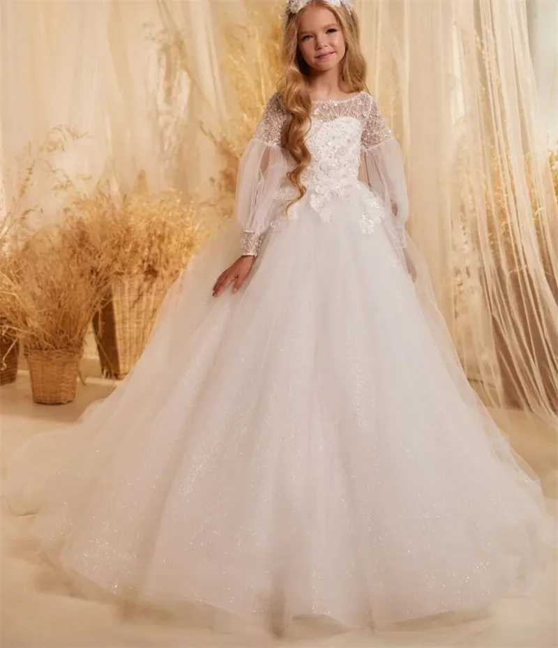 Flower Girls A-line with Bow Princess Gown for Wedding Kids Guest Dress