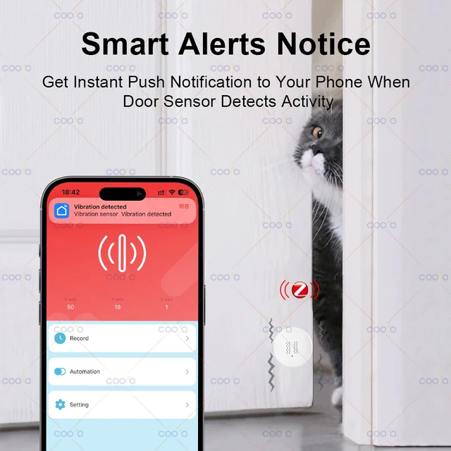 Zigbee Vibration Sensor With Tilt XYZ Axis Detection Real-Time Motion Shock Alarm Home Security Protection Support Zigbee2mqtt 3