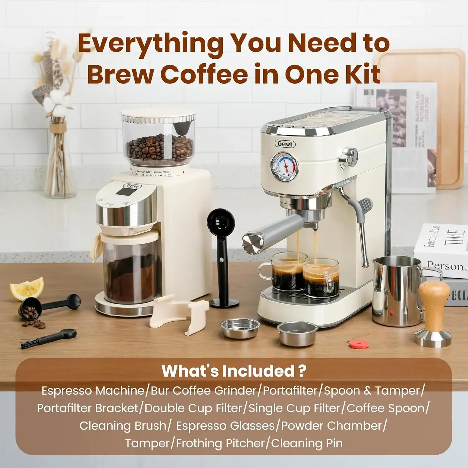 Espresso Machine 20 Bar with Grinder, Professional Espresso Maker with 35 Precise Grind Settings Burr Coffee Grinders Combo 2