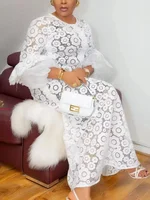 White African Dresses For Women Hollow Out Elegant  New Muslim Fashion Abayas Dashiki Robe Kaftan Long Maxi Dress One Piece 3