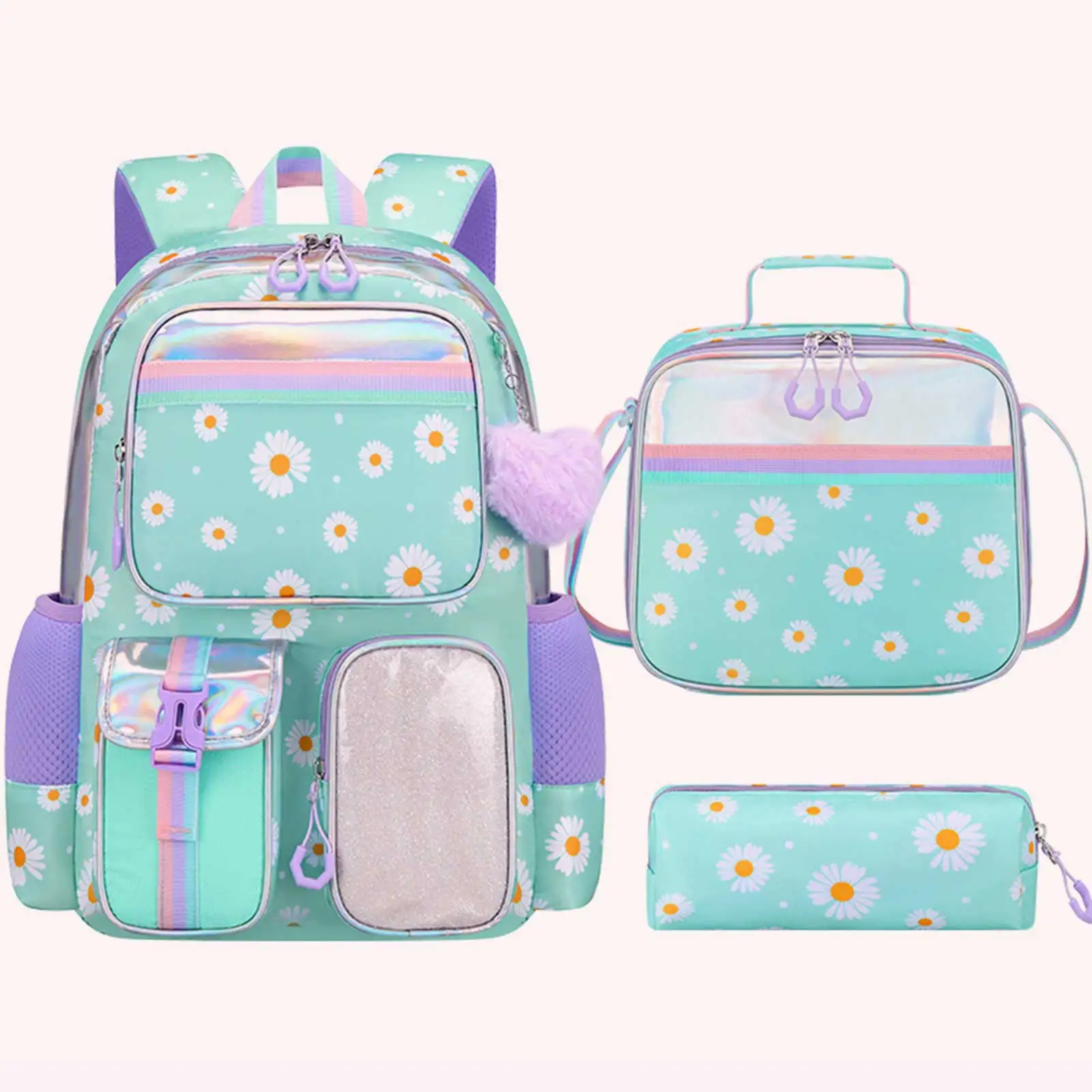 Womens Daisy Fashion Student Backpack with Lunch Bag Pencil Case Casual School Bookbag for Kids Travel Daily Use 2