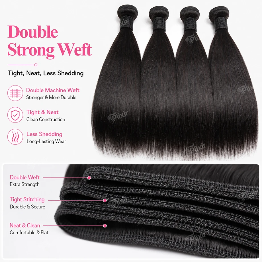 Straight Human Hair Bundles Raw Brazilian Hair Natural Black Human Hair Weave Extensions Thick Bundles For Black Women 1/3/4 PCS 3