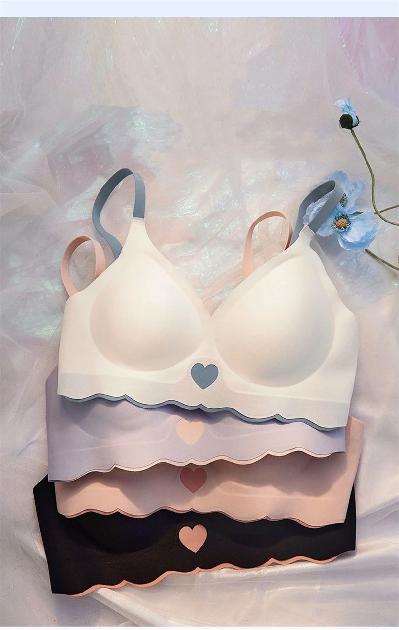 2pcs Womens Seamless Sweet Anti Sagging Bra Girl Thin Brassier Lady Comfort Soft Breathable Bra Student Simple Fashion Underwear