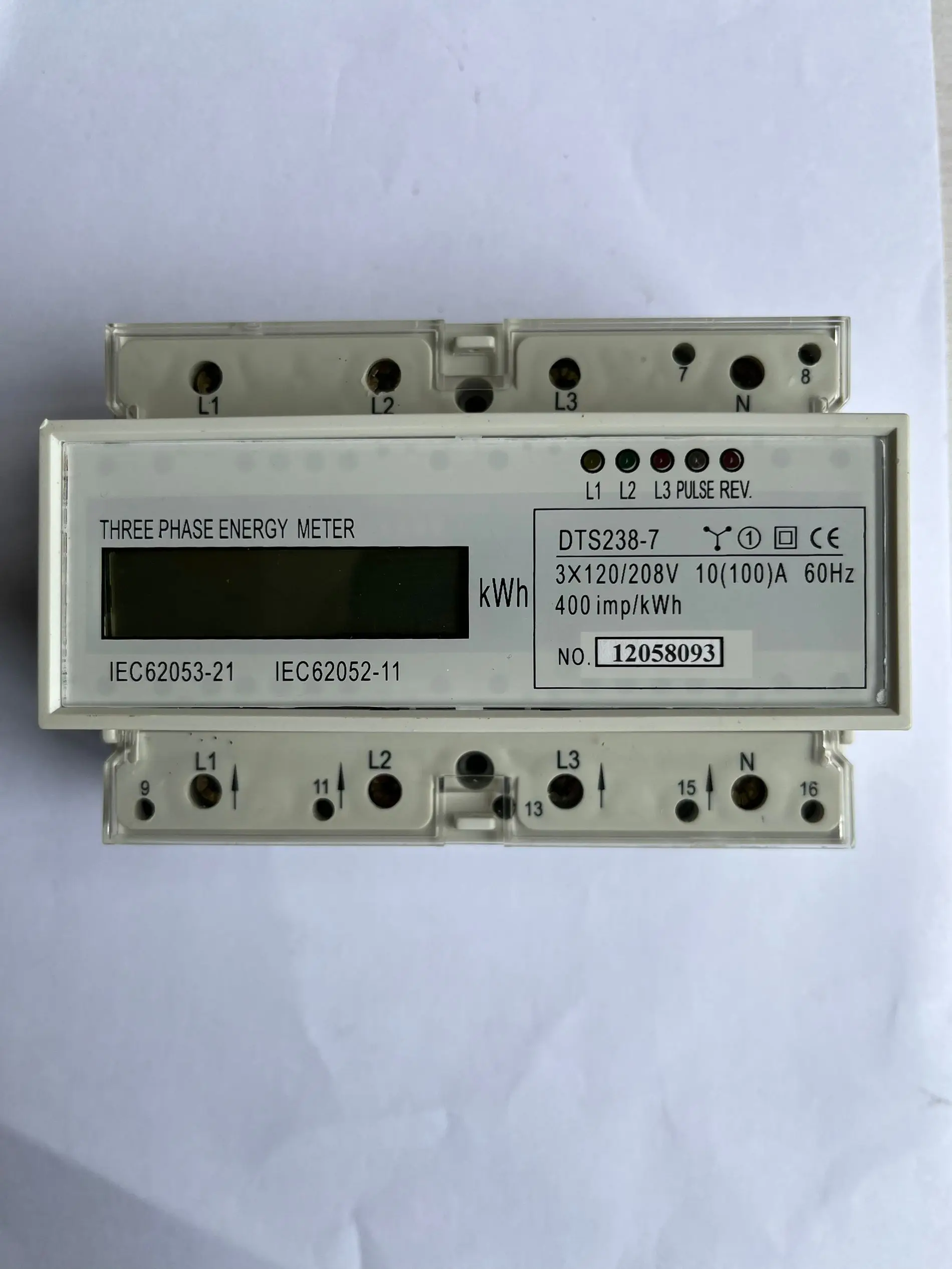 10 (100) Un 3*120 V/208 V 60Hz Trifase Guida Din Kwh Watt Ora Din-Rail Contatore Di Energia Lcd