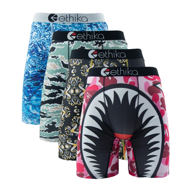 ETHIKA 4Pcs Men Underwear Boxers Breathable Swimming Man Underpants Plus Size Pr