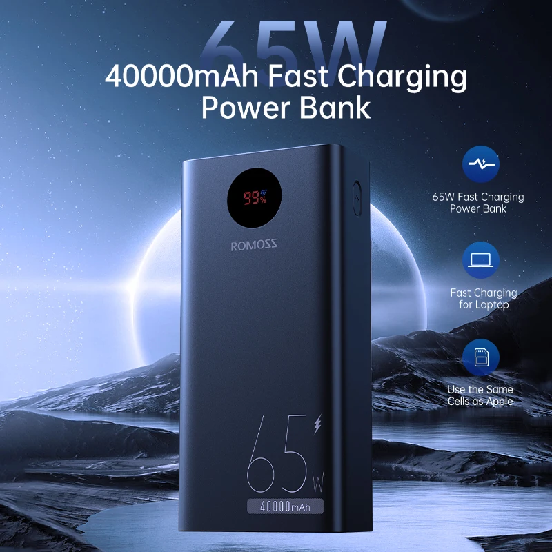 ROMOSS Power Bank 65W Fast Charge Powerbank 40000 mAh Portable
