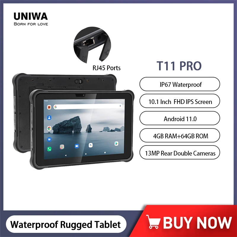 Uniwa T11 Pro Ip67 Tablet Robusto Tablet Pc Octa Core Da 10.1 Pollici 2 In 1 Telefono Antiurto Android 11 Tablet Da 13Mp Wifi Nfc 10500Mah