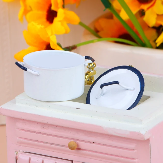 1:12 Dollhouse Miniature Boiler Cooking Soup Pot with Lid Cookware Kitchen Utensils Model Decor Toy Doll House Accessories 3