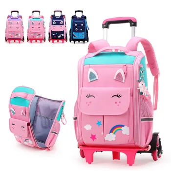 Children Trolley backpack wheels Student High capacity School bags Rolling Backpack kids Trolley bag school backpack wheeled bag 1