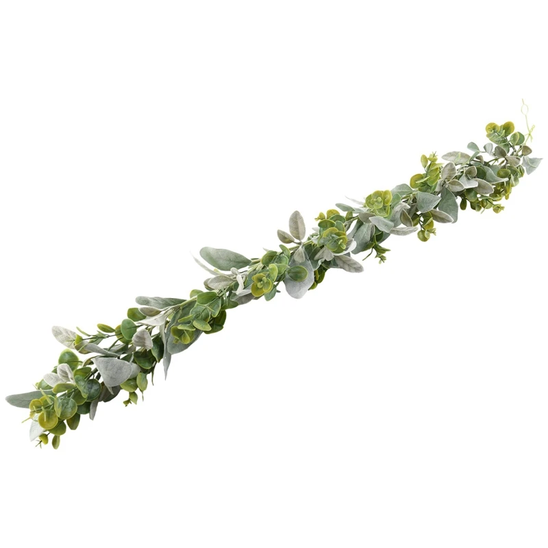 

2X Lambs Ear Garland Greenery And Eucalyptus Vine / 38 Inches Long/Light Colored Flocked Leaves/Soft And Drapey Wedding