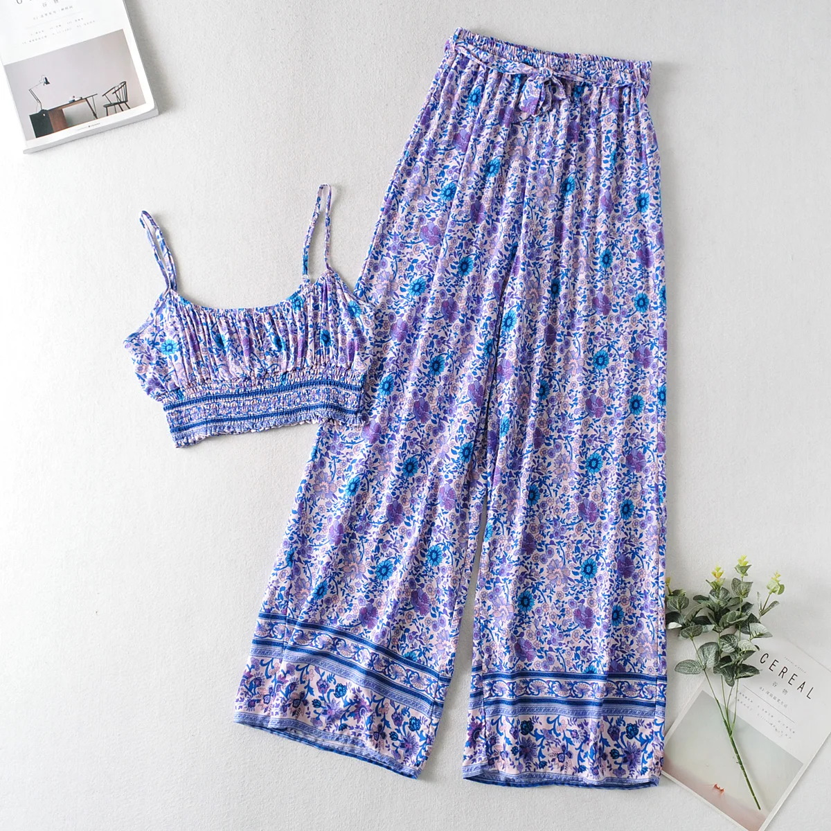 pink leggings Boho Womens Summer Flower print Two piece set Wide Leg Palazzo Pants Tank Top Holiday Beach Casual Loose Trousers Pants Outfit seasum leggings Leggings