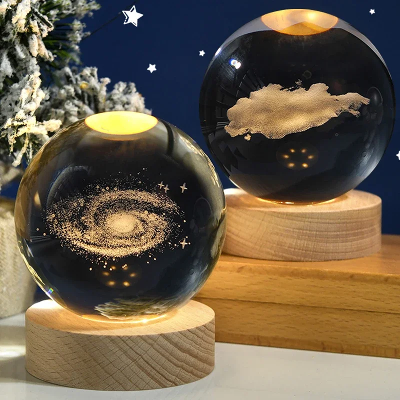 Crystal Ball Ornament 3D Crystal ball Crystal Planet Laser Engraved Solar System Globe Astronomy Gift Birthday Gift Glass Sphere Home Decoration