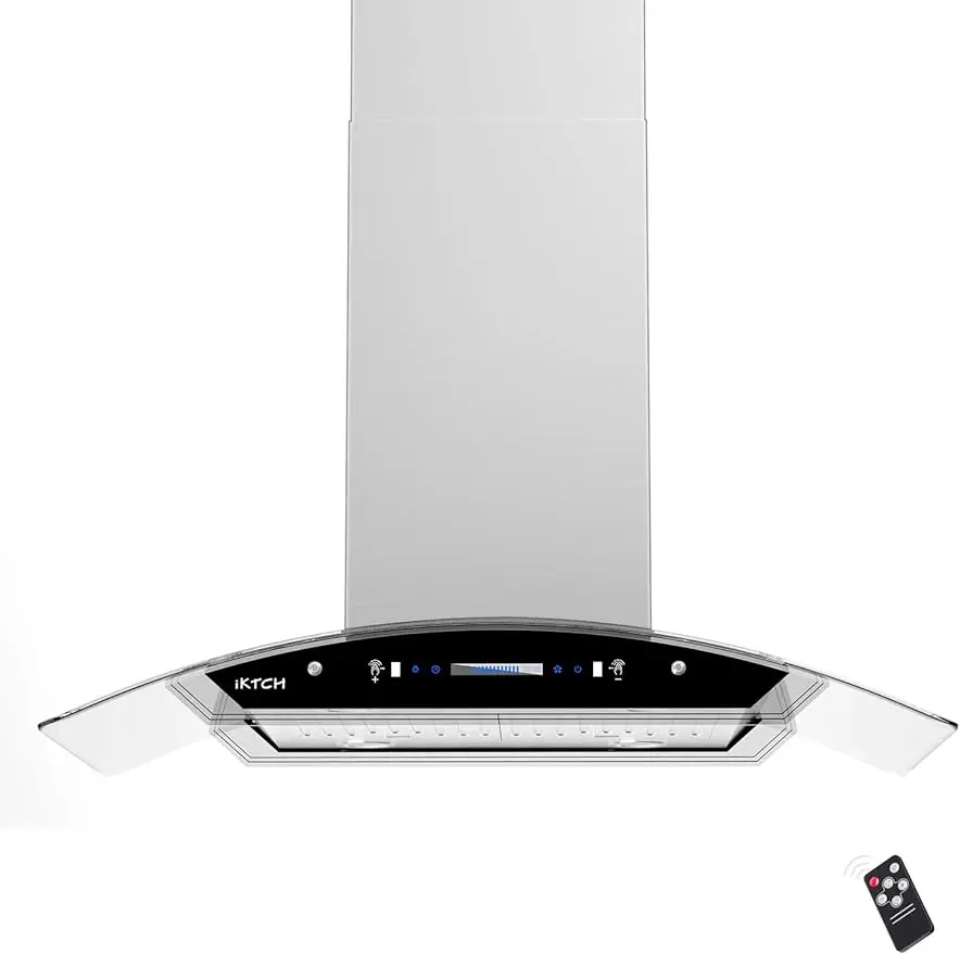 

IKTCH Upgrated 36"Island Mount Range Hood,900 CFM Ducted Range Hood with 4 Speed Fan,Stainless Steel&