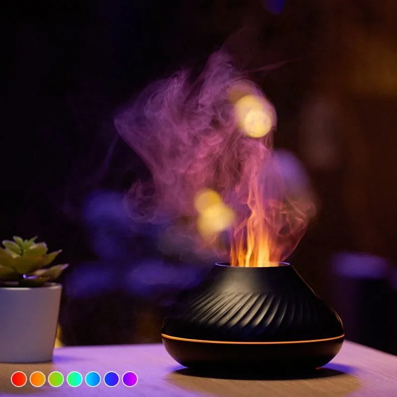 Umidificatore d'aria ad effetto fiamma diffusore di olio essenziale per  aromaterapia da 130ml con simulazione di illuminazione a colori RGB