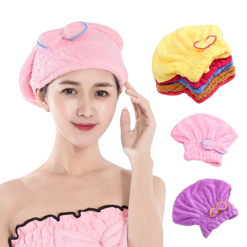 Women Dry Hair Towel Shower Caps Hat Bowknot Bath Sauna Lintbow