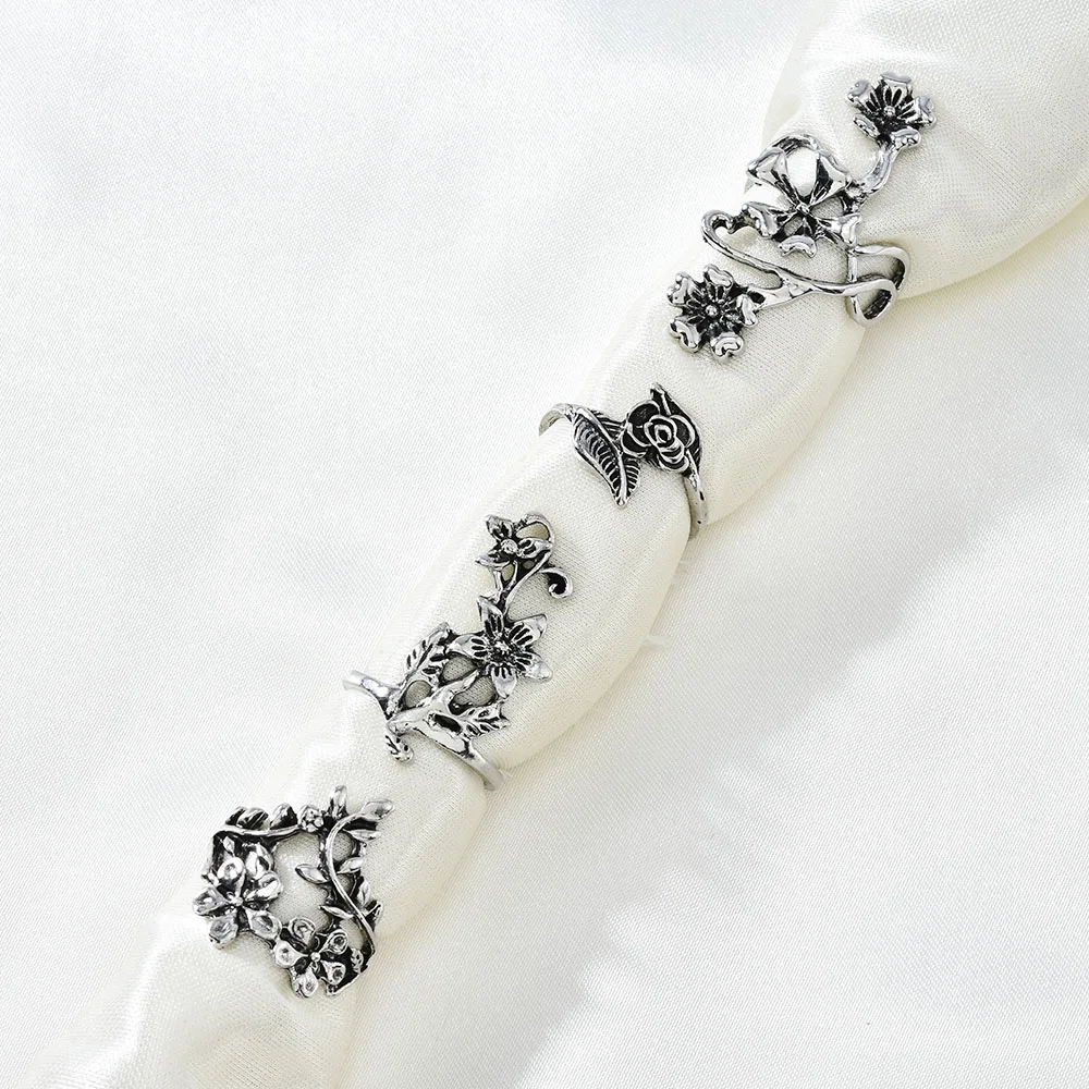 4PCS/Set Forest Vine Leaf Flower Ring Vintage Punk Antique Carved Midi Finger Ring Women Bohemian Rings For Men Jewelry Gifts finger ring