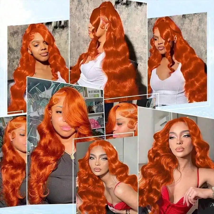 28 Inch 350 Ginger Orange 13x4 HD Lace Front Wigs Human Hair 200% Density Body Wave Lace Front Wigs Human Hair with Baby Hair