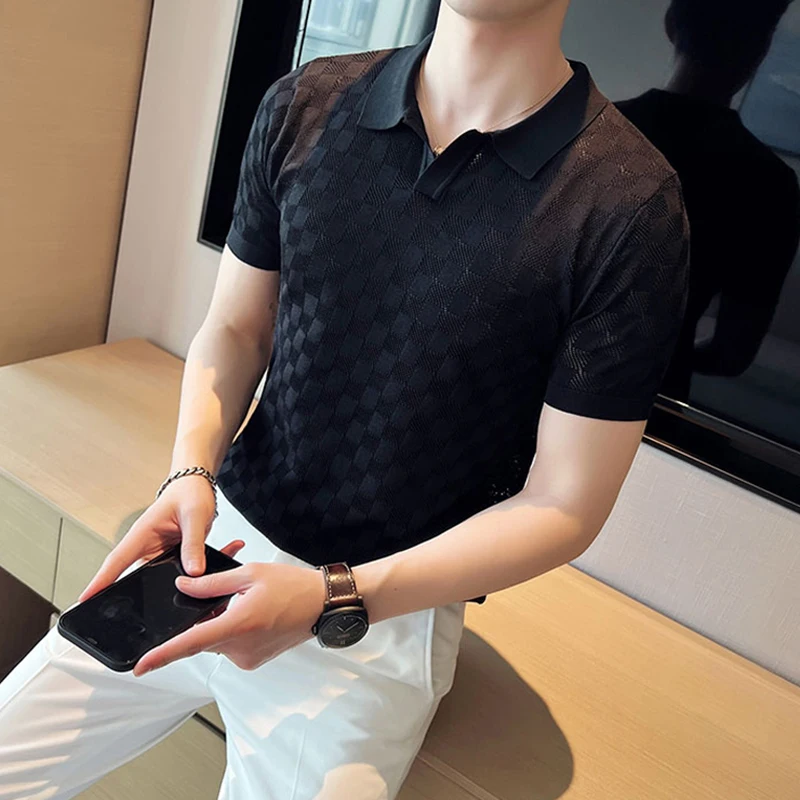 Louis Vuitton Black Honeycomb Knit Polo T-Shirt S