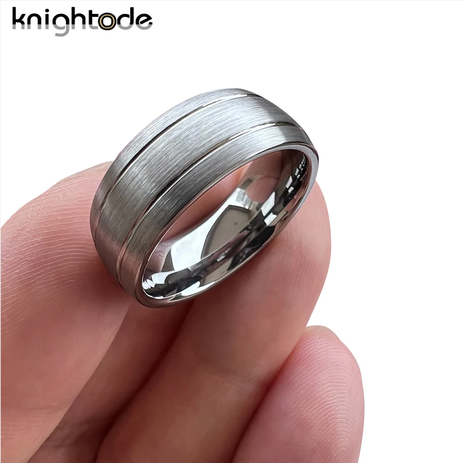 Original Color 8mm Tungsten Carbide Engagement Rings Men Women Wedding Band Double Groove Dome Brushed Comfort Fit Size 5-15