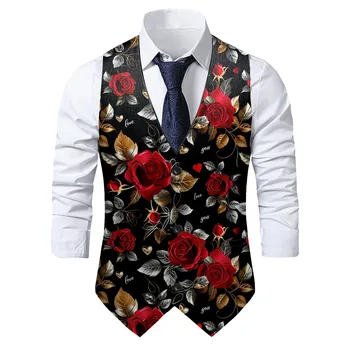Gilet da fitness da uomo elegante gilet con stampa floreale giacca senza maniche abiti da cerimonia per feste formali da sposa uomo 2026 nuovo blazer