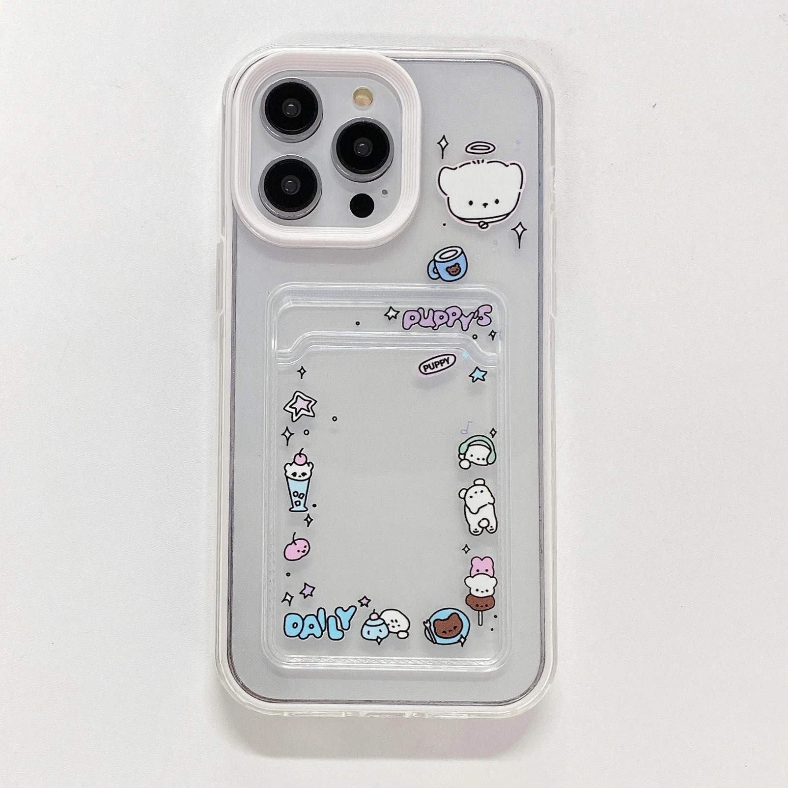 INS Cute Dog Ice Cream Clear Case for iPhone 15 14 13 Pro Max 12 Mini 11 Pro Plus X XS XR 7 8 Shockproof TPU Wallet Card Cover