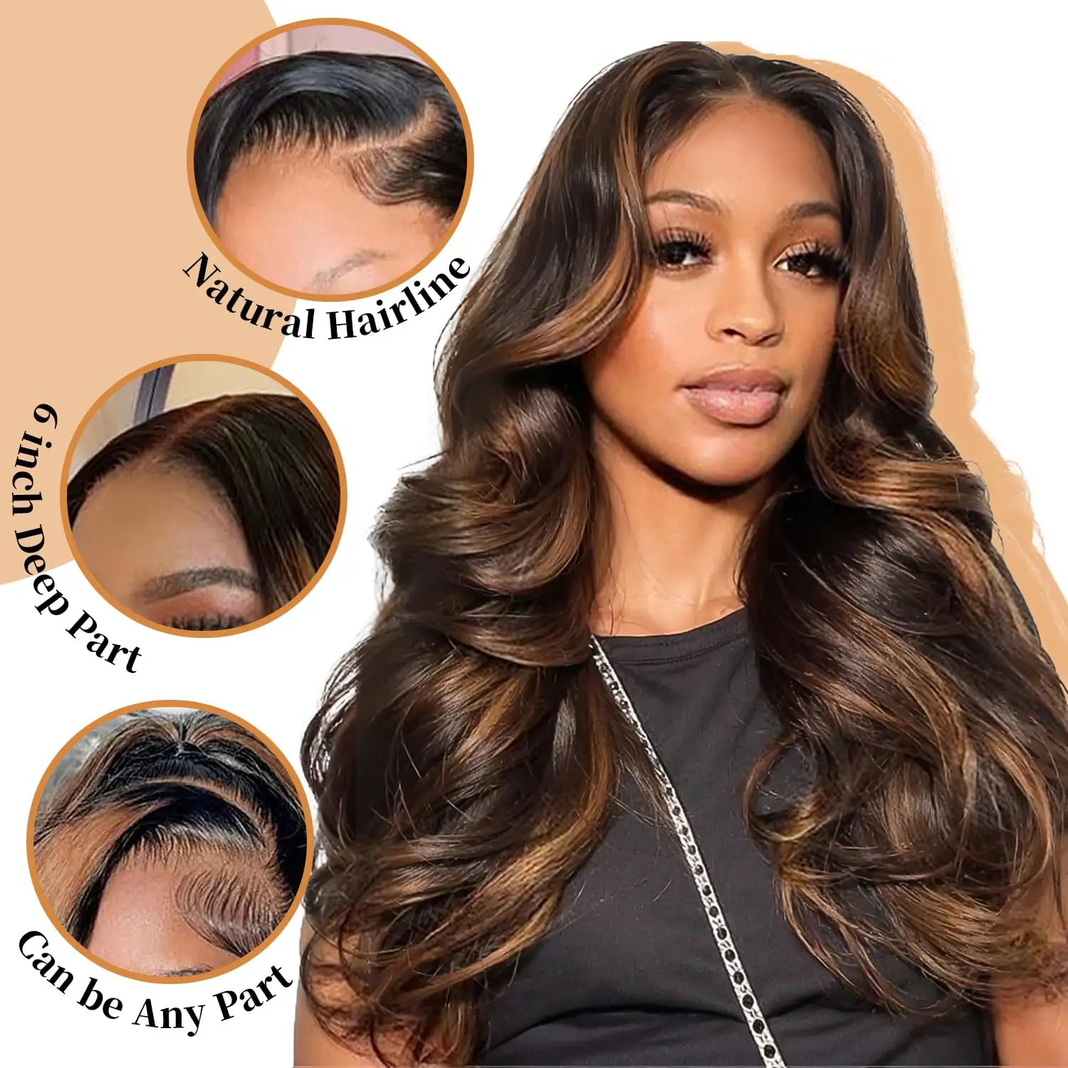 1B/30 Highlight 13x6 Lace Front Human Hair Wigs Ombre Black Brown Colored Preplucked Body Wave Lace Frontal Wig For Women 30Inch 4