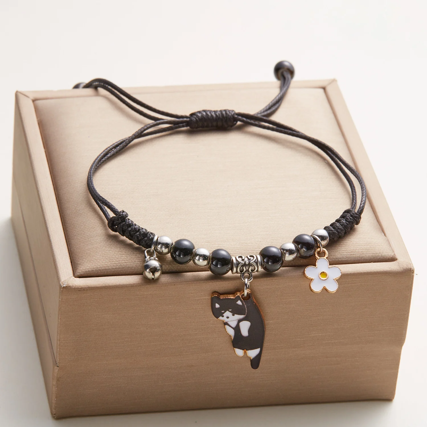 Koreanisches Niedliches Cartoon-Tier Katze Gänseblümchen Anhänger Armband für Frauen Kinder 2024 Mode Charm Freundschaftsarmbänder Schmuck