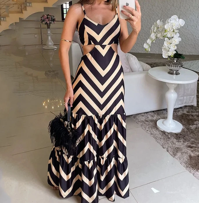 

Party Dresses for Women 2024 Elegant Casual Style Sexy Dress Hawaiian Party Dance Strap Striped Printed Temperament Long Dress