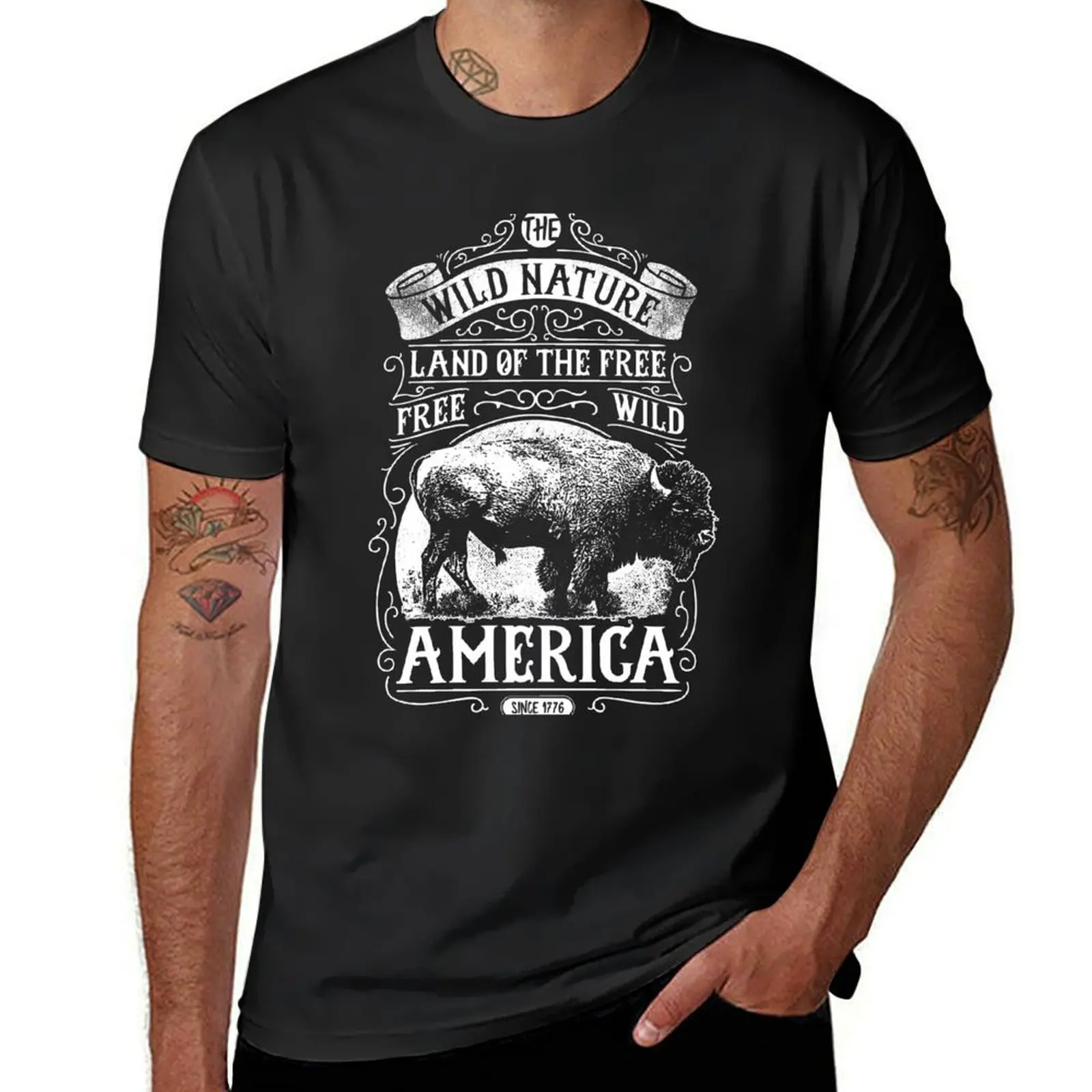 US Bison T-Shirt plain aesthetic clothes oversized anime clothes Men's clothing