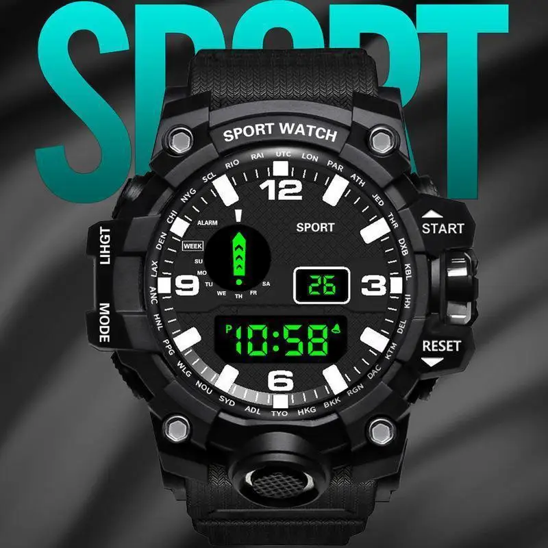 

New Men Sport Watch Multifunction Military Watch Waterproof Luminous LED Digital Kids Watch Big Dial Student Electronic Watch