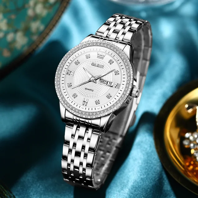 OLEVS-Classic Ladies Quartz Relógio De Pulso, Relógios Pulseira De Diamante, Relógio Calendário Luminoso Para Mulheres, Marca De Luxo, Moda 2