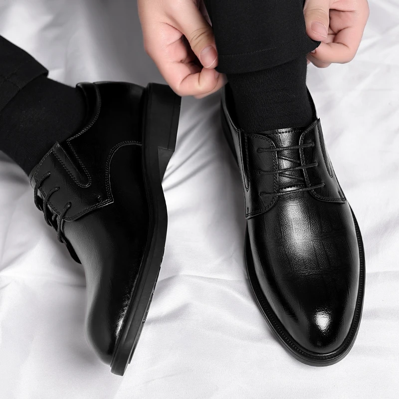 Chaussures rehaussantes en cuir souple pour hommes, chaussures formelles, chaussures d'affaires décontractées, chaussures trempées Oxfords, noir, 3 cm, 6/8 cm