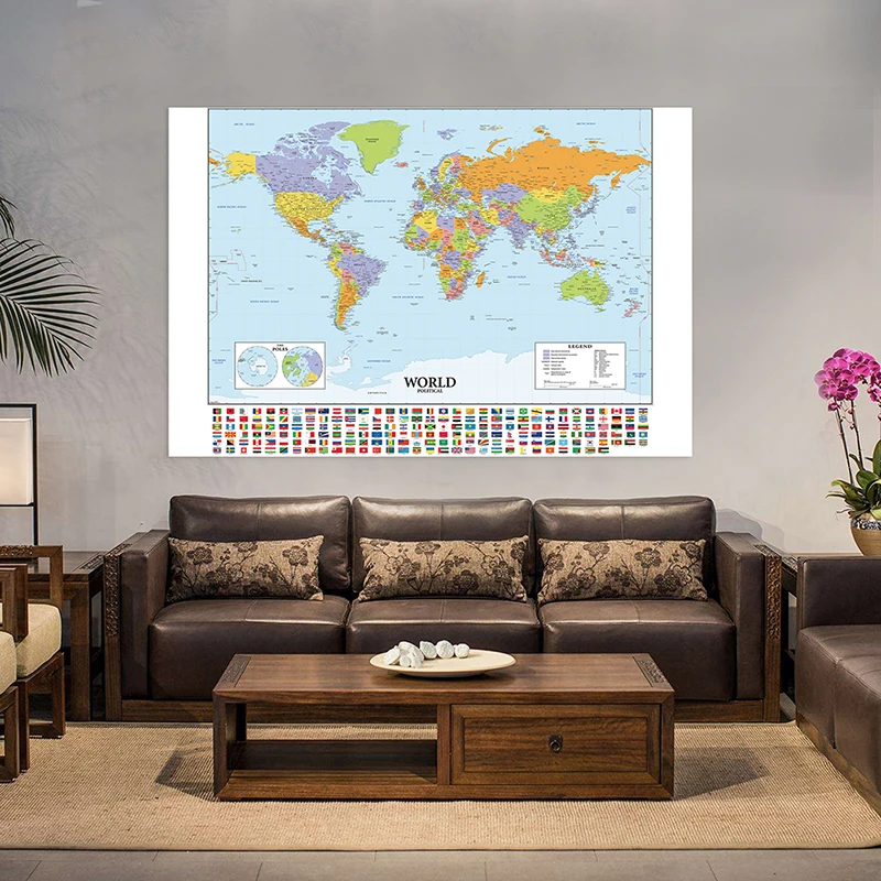 Map of The World 120*80cm In English Detailed Wall Poster Clear Printed Canvas Paintings Classroom Home Decor School Supplies