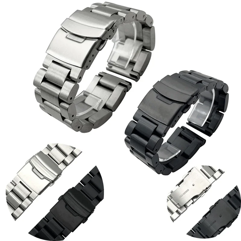 

22mm 24mm 26mm Thickening 5.5mm Stainless Steel Watch Bracelet Strap Women Men Silver Solid Metal Watch Band Strap Accessories