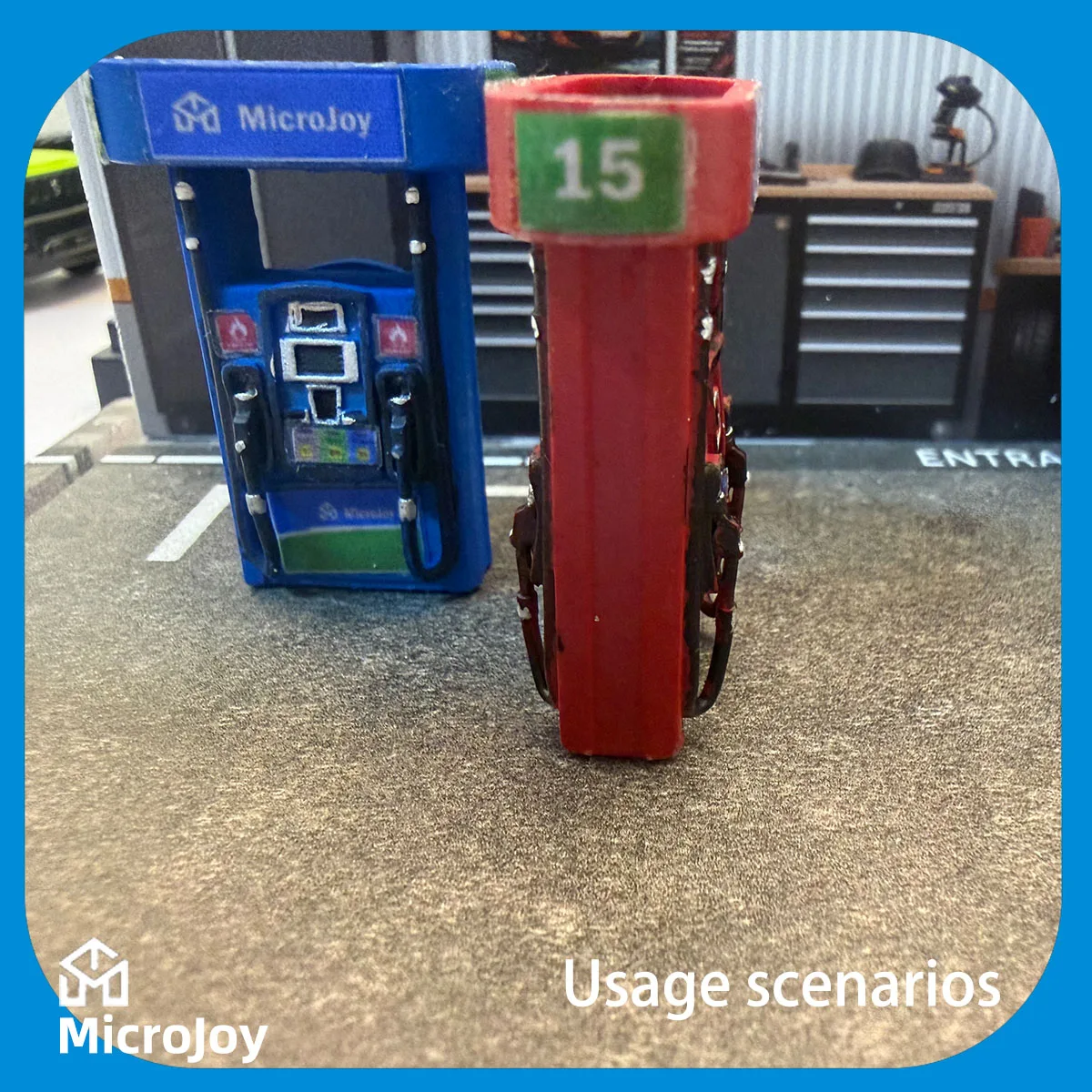 세부적인 장면: 1:64 스케일 미니어처 모델 주유소 연료 디스펜서 장식품, 빈티지 장식이 있는 자동차 모델 장면