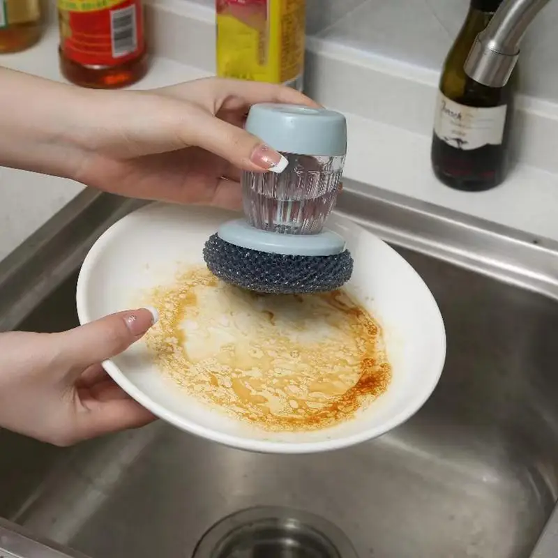 Soap Dispensing Palm Brush Dish Scrubber Brush With Soap Dispenser Portable Dispenser Cleaning For Dish Pot Pan