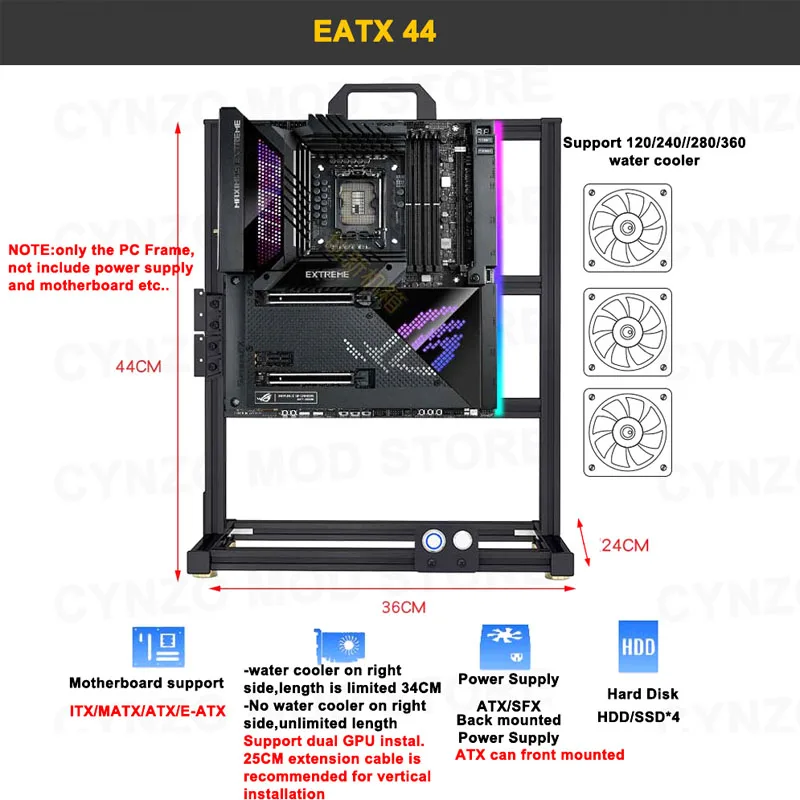 Grande Aberto pc Case Frame Rack Alumínio Criativo Faça Você Mesmo Jogos Chassi de Computador Refrigeração a Água Gamers Gabinete Mod - Imagem 2