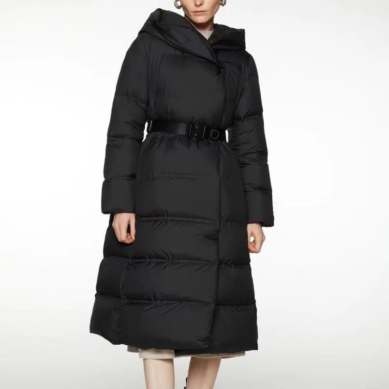 

Hooded Goose Down Jacket for Women, Thick Warm Coat, Graphene Lining, Hepburn Style, Slim, Winter, 2023
