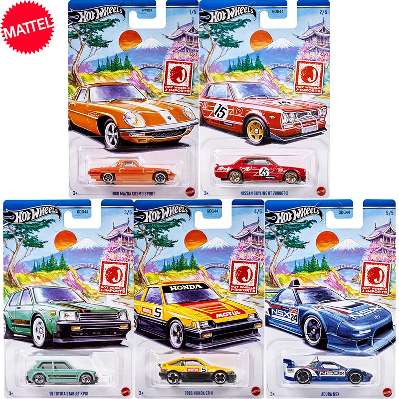 Модель автомобиля под давлением Mattel Hot Wheels J-Exports GDG44F JDM Skyline Starlet NSX и др., модель машины, игрушки для мальчиков, подарок, 1/64