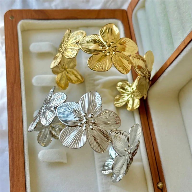 Wide Flower Bracelet Opening Geometric Adjustable Hand Jewelry