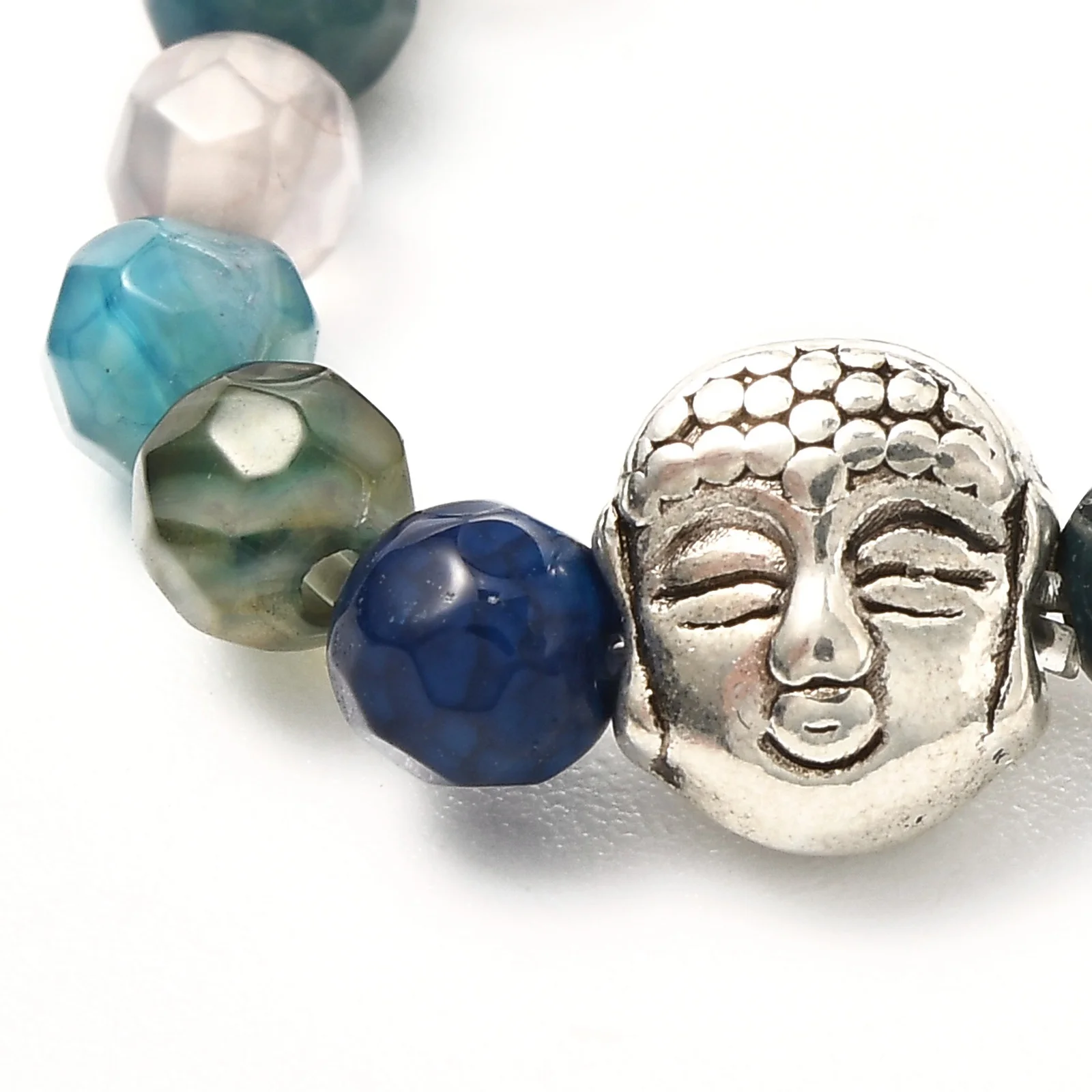 30pcs Bohemian Handmade Natural Stone Agates Beads Rings with Alloy Buddha Bead Adjustable Stretch Ring for Girl Women US Size 8