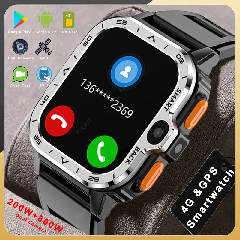 200 + 800W Dual Camera 4G Network Smart Watch 2.03 Pollici Gps Wifi Sim Nfc Robusto 64G Rom Storage Google Play Ip67 Smartwatch Android